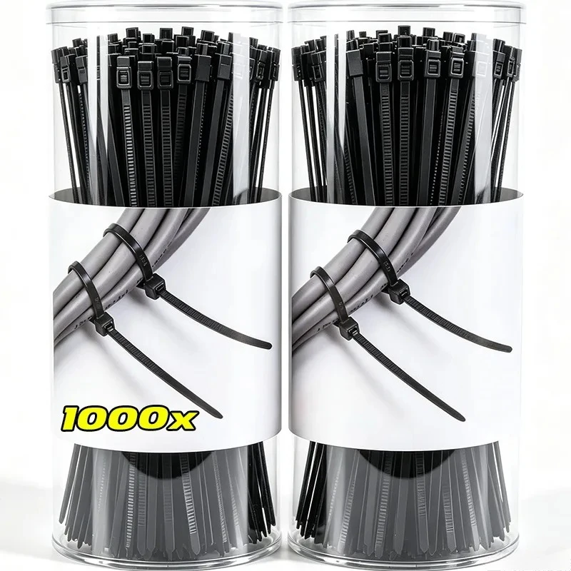 1000/100pcs Nylon Self-locking Cable Ties Plastic Cord Ties Straps Heavy Duty Cables Fastening Loops Fixing Ties for Home Office