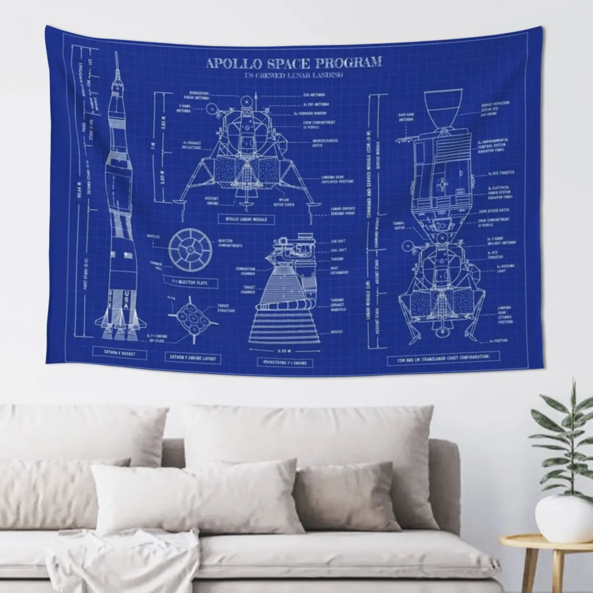 

Apollo Program (Blueprint) Tapestry Kawaii Room Decor Home Decorations Wallpaper Bedroom Tapestry
