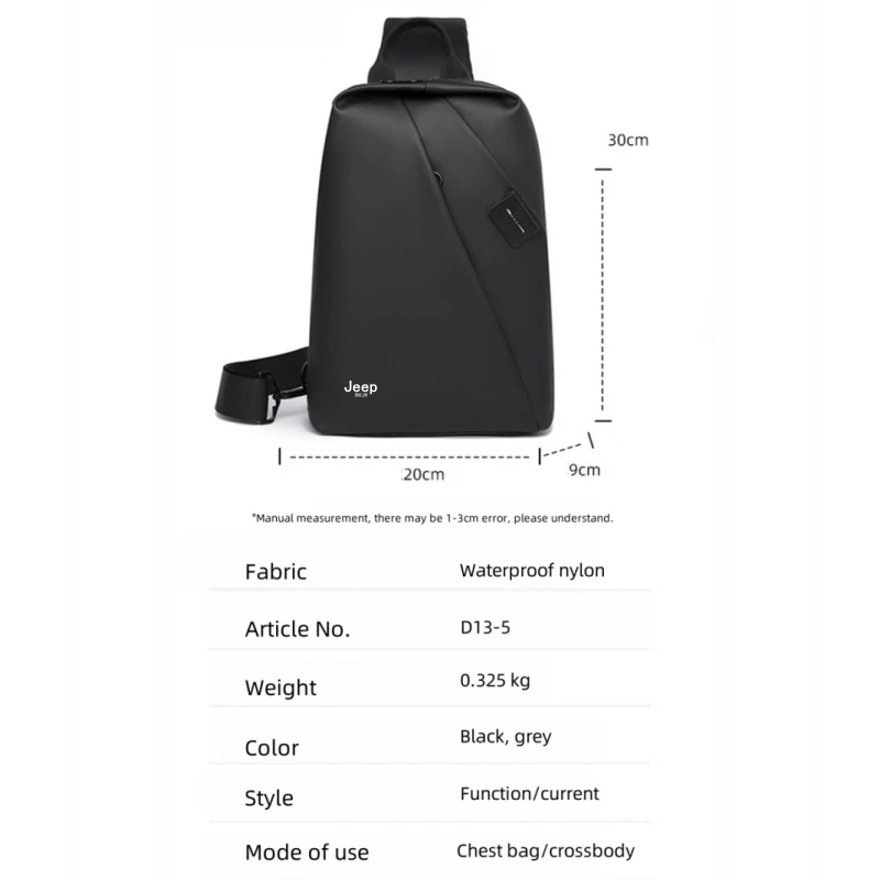 JEEP BULUO 브랜드 나일론 방수 하이 퀄리티, 다기능 크로스바디 슬링 숄더백, 남성 오토바이 운전자용 체스트 백