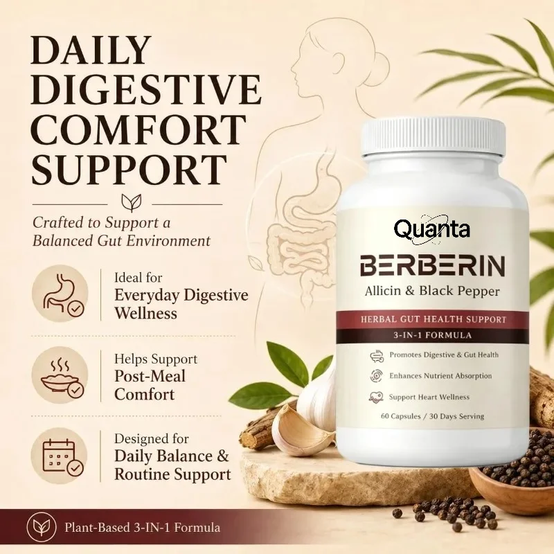 Berbino Berberine Complex with Garlic Extract, for Digestive Support, Plant-Based Formula, Non-GMO, 60 Capsules