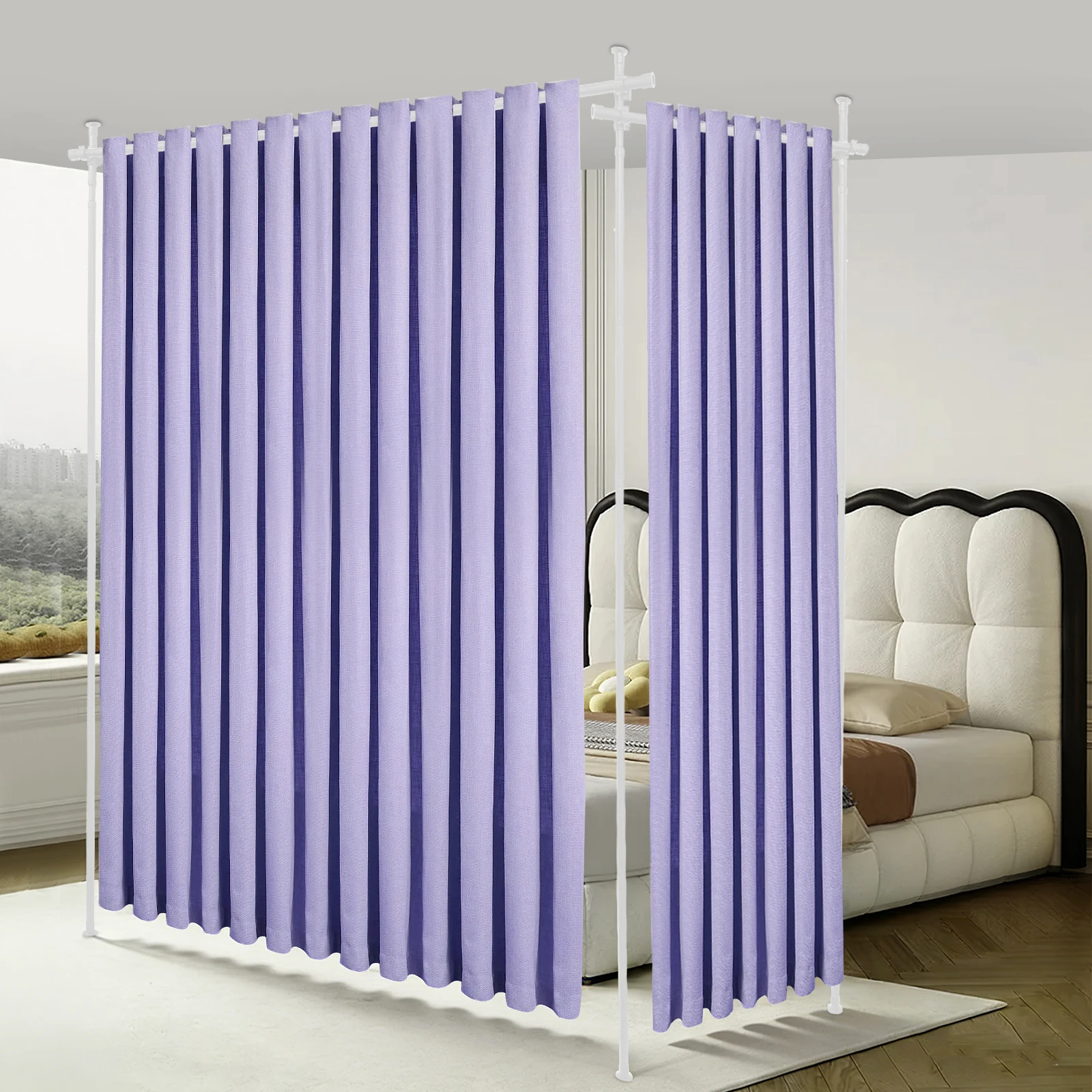 Séparateur de pièce à tension réglable en acier au carbone, support autoportant pour rideau, écran de séparation d'intimité, capacité de charge 55-88 lbs, utilisation intérieure pour balcon, toilettes, patio, aménagement de l'espace, décoration, mobilier