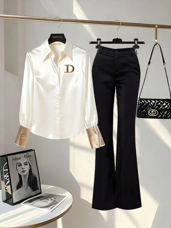 

Женская рубашка с длинным рукавом и воротником, повседневная, в корейском стиле, роскошная, универсальная верхняя одежда, комплект из рубашки и топа для ранней осени