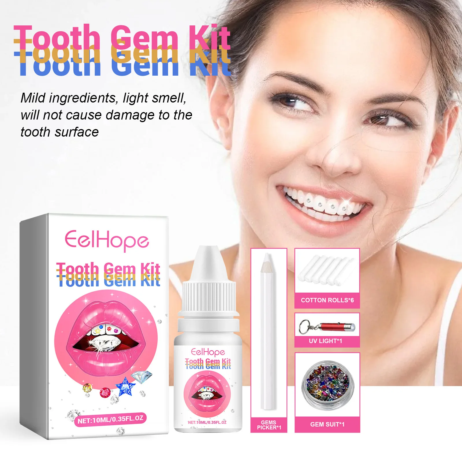 Eelhope Kit de gemas de dientes DIY, joyería de taladro dental de estilo hip-hop de Europa y Estados Unidos, juego de taladro dental DIY