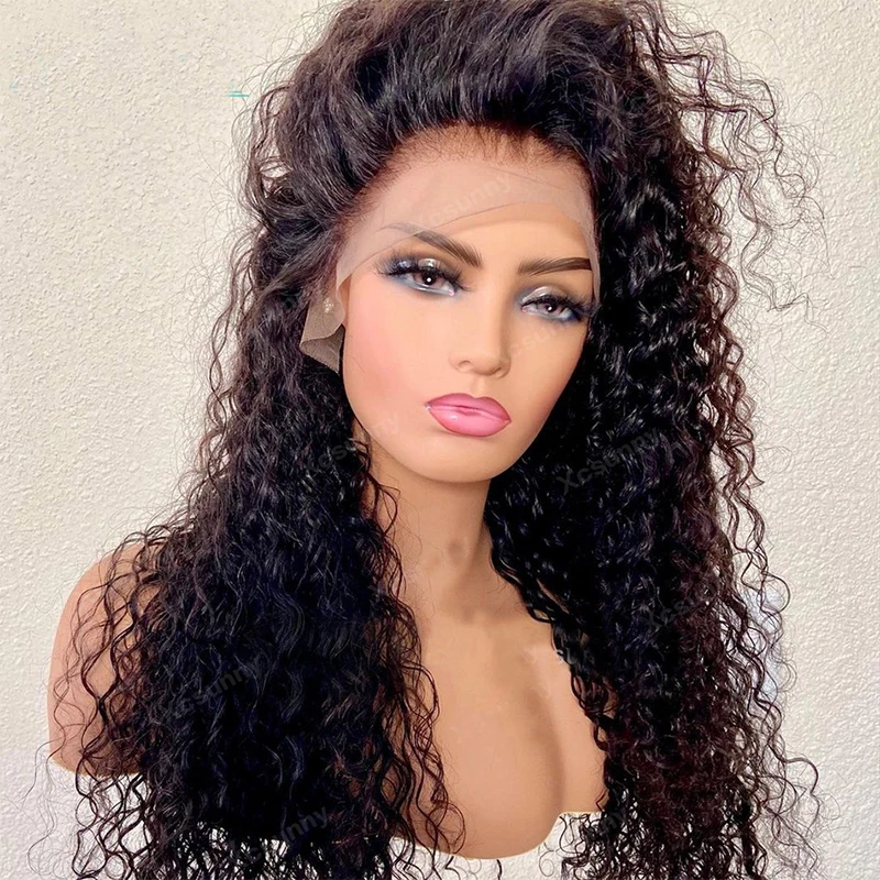 

Long 180Density 26inch Soft Natural Black Kinky Curly Lace Front Wig For Black Women Babyhair Preplucked Heat Resistant Daily