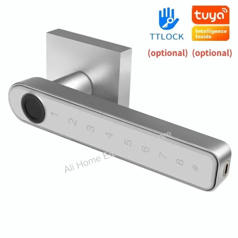 Tuya TTlock Smart Door Lock, Impressão digital, Aplicação, Biométrico, Impressão digital, Senha, Chave, Desbloquear, Punho Doméstico, Fechaduras Elétricas