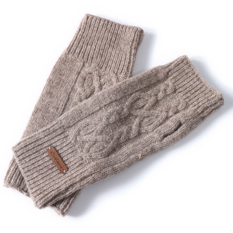 Warme, gedrehte kurze Strickhandschuhe für Damen aus 100 % reiner Wolle, verdickte Halbfinger-Handschuhe für den Winter, Radfahren im Freien