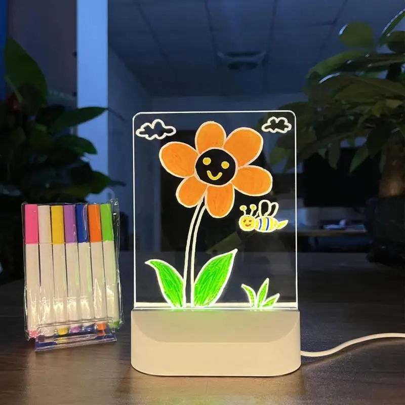 LED Note Board With Colors LED Illuminated Drawing Board Rewritable Message Note Board Night Light With 7 Pens