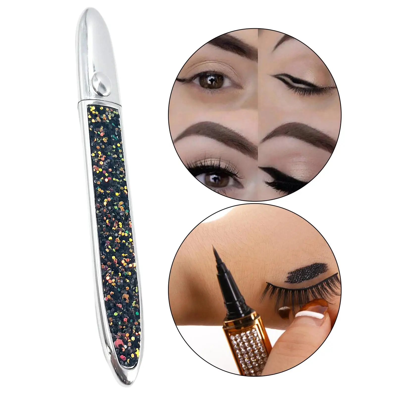 Glitter Eyeliner Pencil Stamp Slim Waterproof Liquid Eyeliner Pen for Easy False Lash Use