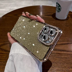 Luxury Plating Bling Glitter Diamond Rhinestone Case For iPhone 16 Pro Max 17 15 14 13 12 11 X XS Plus Soft Silicone Clear Cover