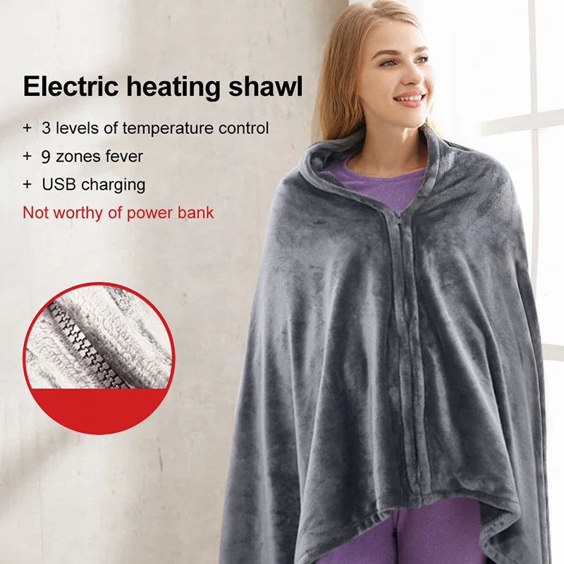 Electric Heated Blanket with USB Charge, Thicker Heater, Heated Shawl, Thermostat, Winter Body Warmer