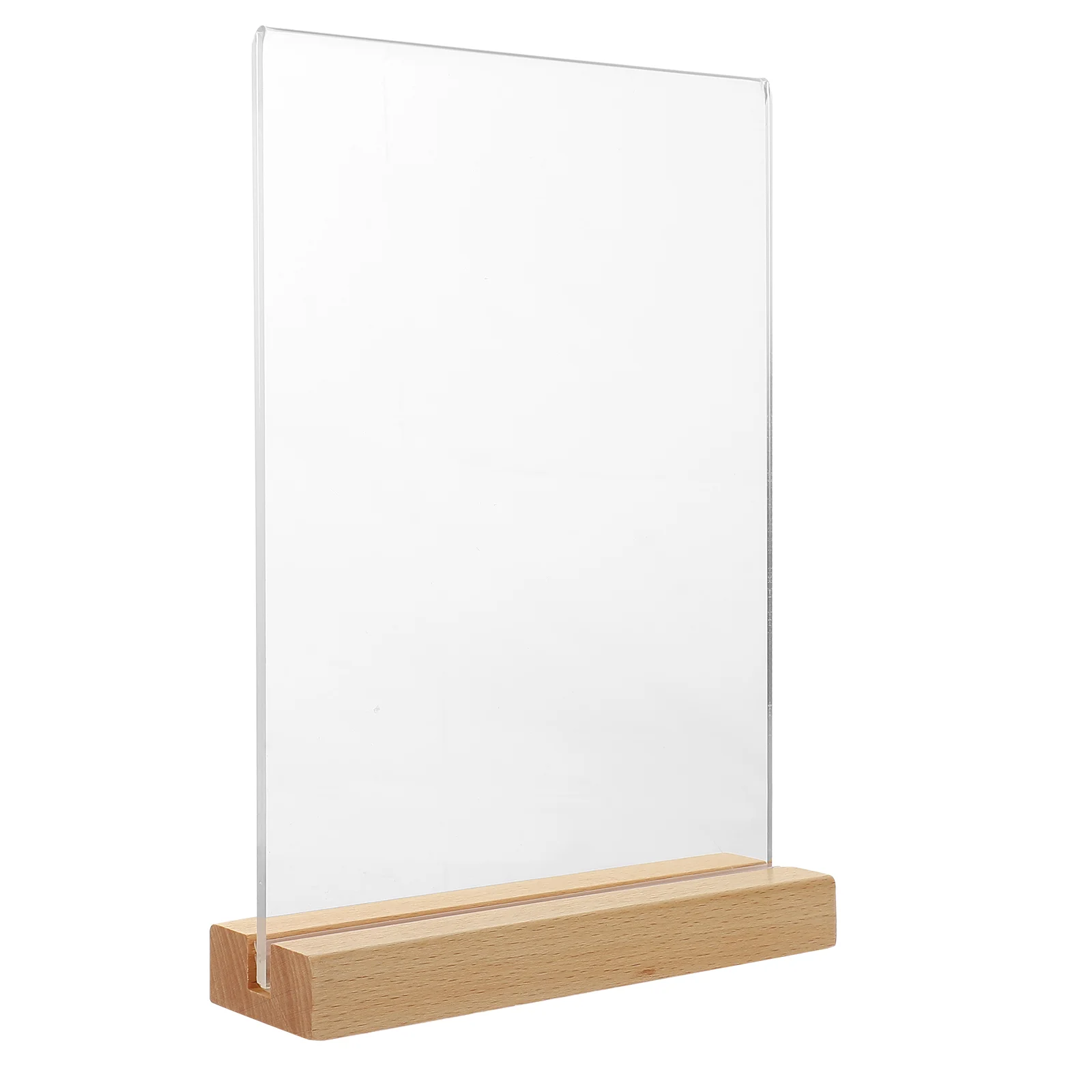 Poster Stands for Display Sign Holder Menu Desktop Signage Table Acrylic Rack with Base Wood Storage