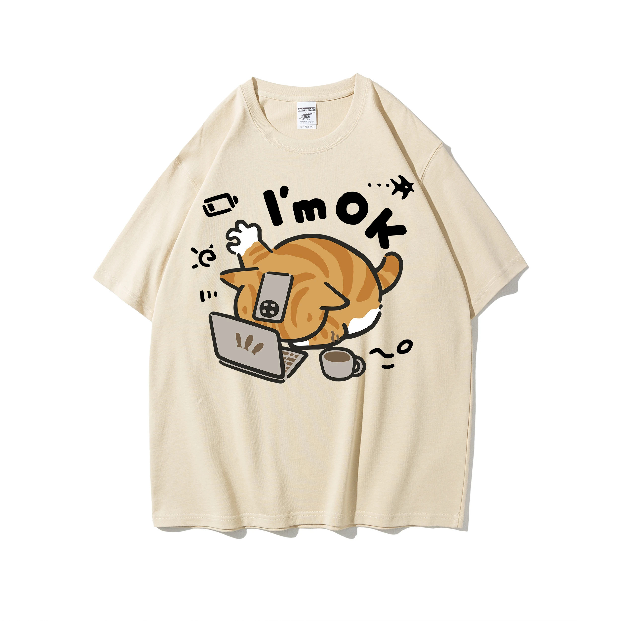 The Little Orange Cat Thinks It Can Still Hold On Print Mens Tee Shirt Cotton T-Shirts Breathable Soft Clothes All-Match Tops view 5