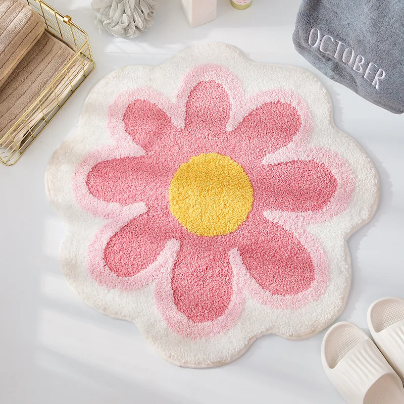 VIKAMA Simple Ins Flowers Imitation Cashmere Carpet Home Decoration Living Room Bedroom Non-Slip Mat Bathroom Absorbent Door Mat