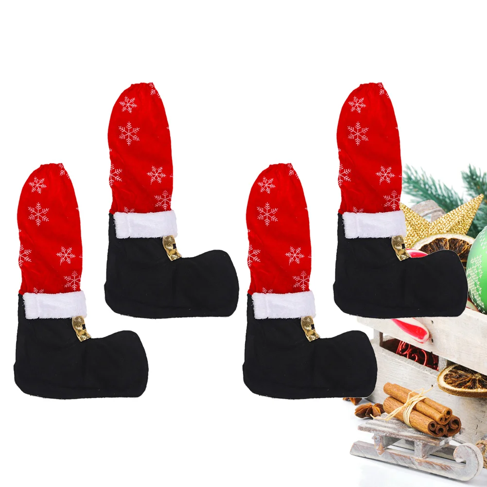 4 Pcs Fits All Kinds of Chairs Cloth Leg Covers Christmas Boots Bar Stool Feet Table Protectors Easy Wear Decorative