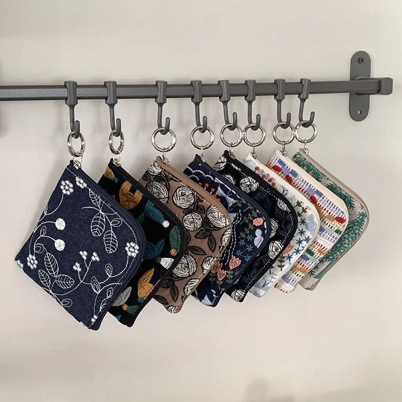 حقيبة مفاتيح السيارة محفظة للعملات المعدنية القطن الكتان التطريز اليابانية Harajuku محافظ أحمر الشفاه سماعات أكياس تخزين صغيرة لفتاة هدية #4