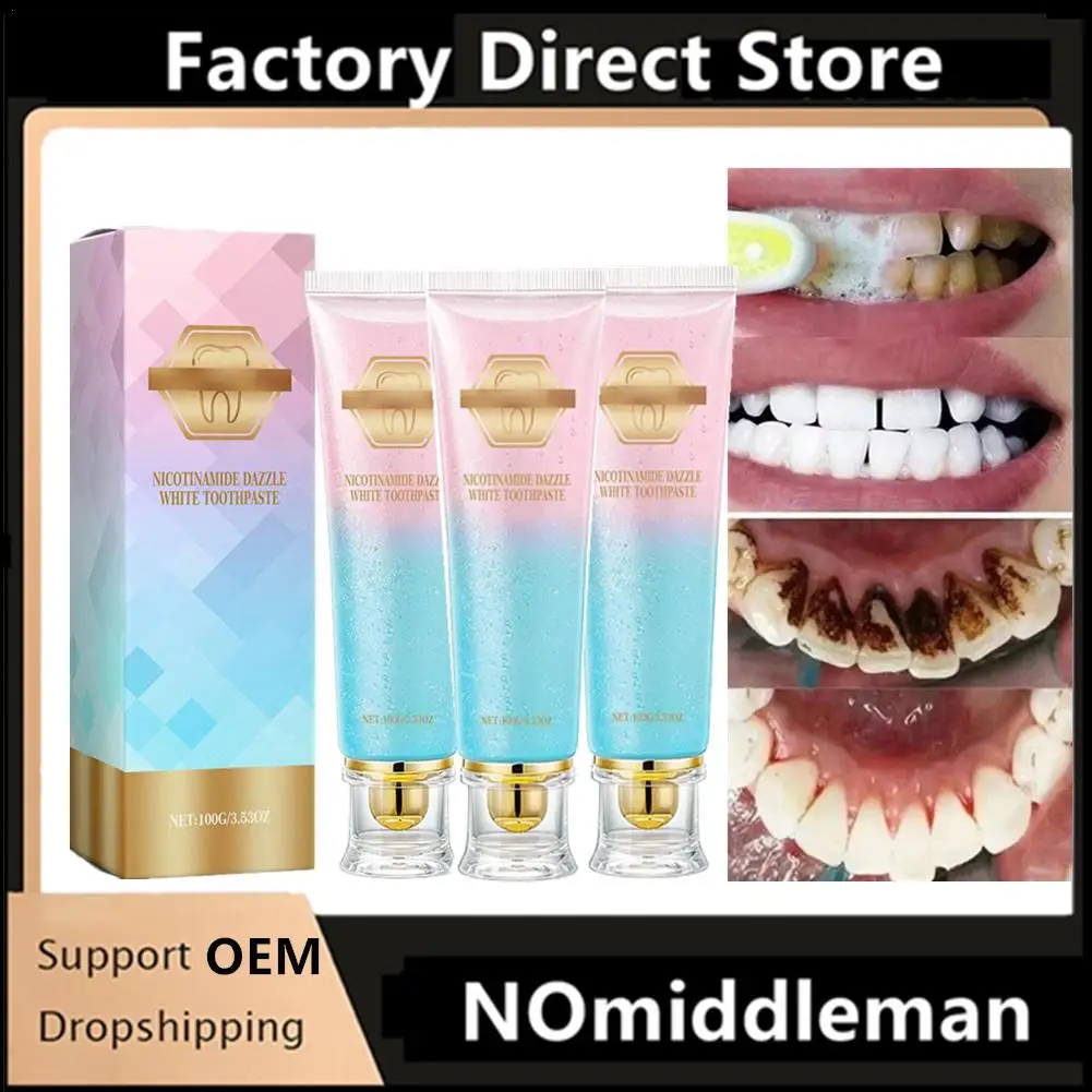 

3Pcs Nicotinamide Whitening Stain Removal Toothpaste Freshens Breath Improves Yellow Teeth Probiotic Toothpaste Fresh Care