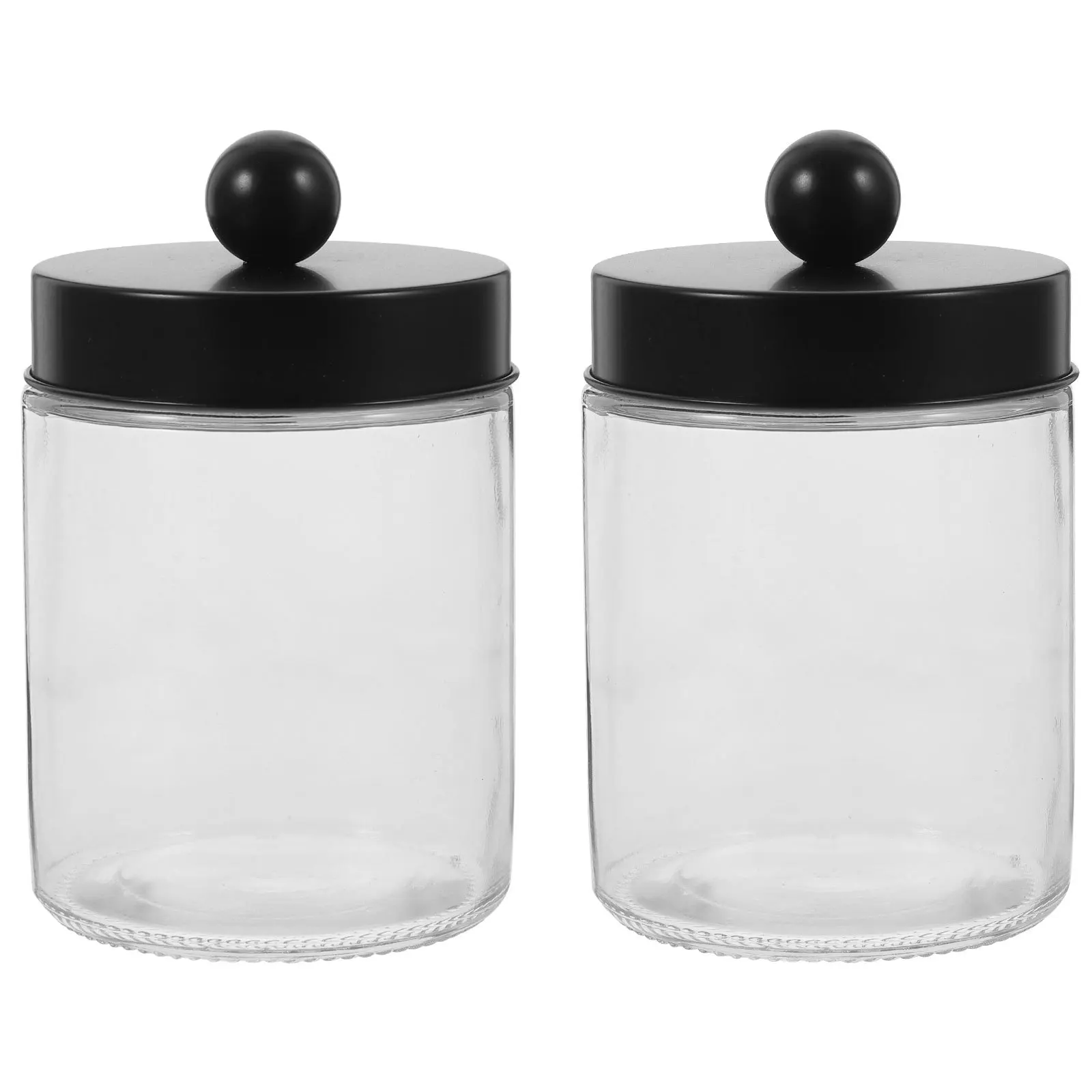 

2Pcs Glass Storage Jar Bathroom Storage Organizer Cotton Swabs Pads Holder Stainless Steel Cotton Swab Holder