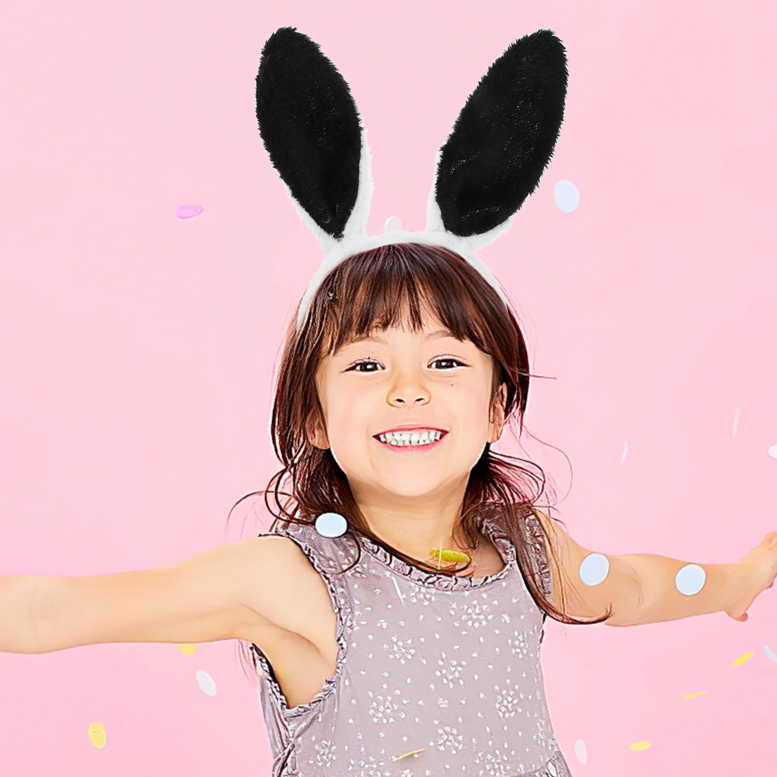 3 قطع من إكسسوارات أزياء الأرنب بما في ذلك عصابة رأس على شكل آذان أرنب وربطة عنق للبالغين ملابس الحفلات التنكرية باللون الأسود #5