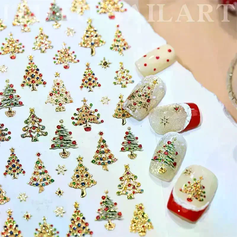 Bonito estilo de natal bola de cristal luzes coloridas árvore de natal arte do prego impressão adesivos manicure decalques adesivos decoração do prego presente