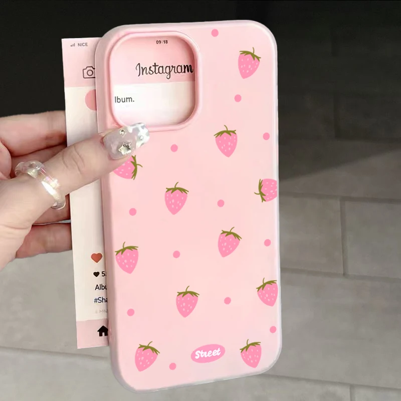Sweet Pink Strawberry Pattern Phone Case For Samsung Galaxy S26 S25 S24 S23 Ultra S22 Plus A57 A56 A55 A54 A34 A36 A35 FE Funda