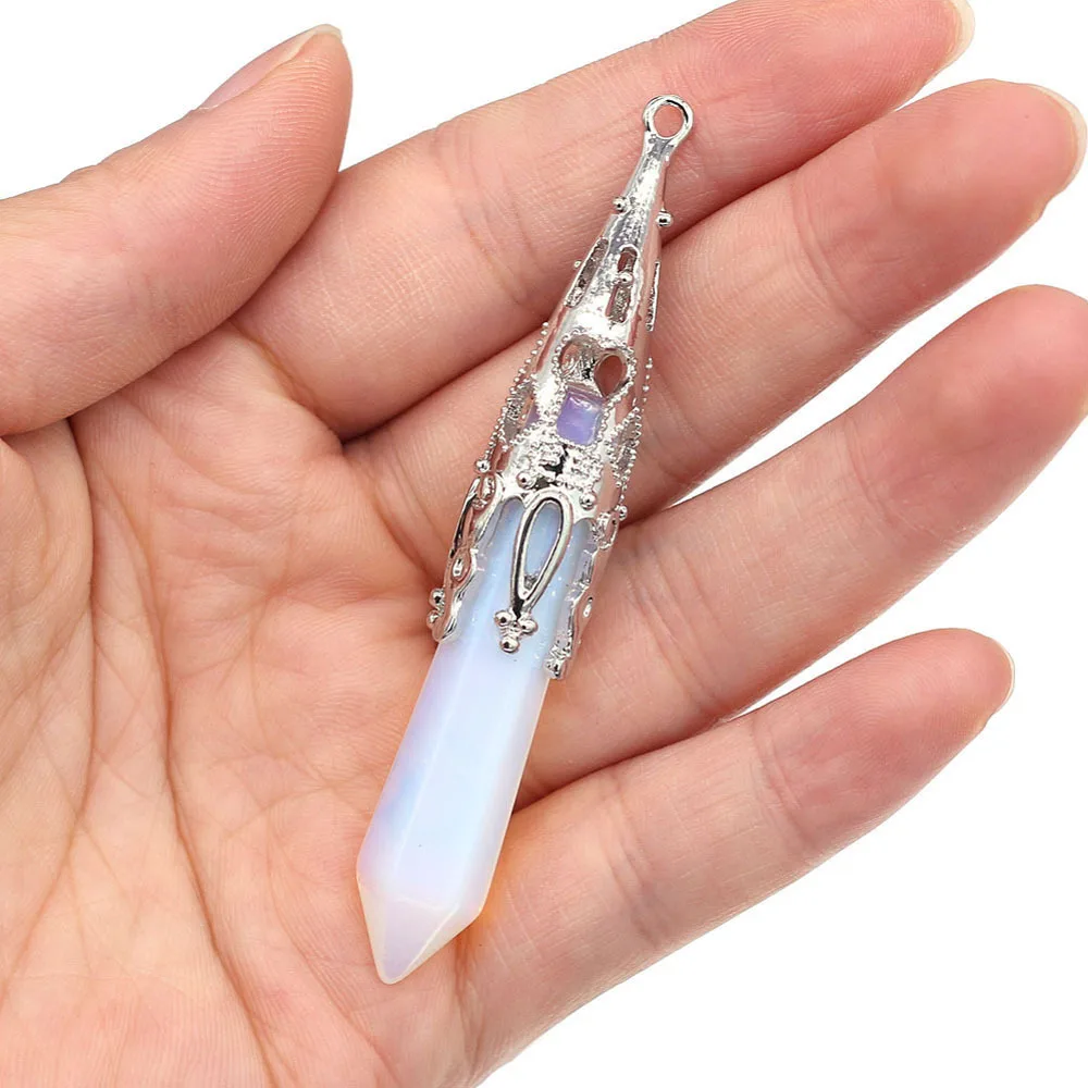Natural Stone Pendant Lapis Lazuli Opal Reiki Heal Crystal Agate Pendulum for Jewelry Making DIY Vintage Necklace Pendant12x70mm