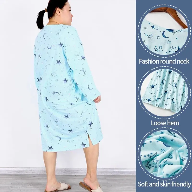 New Loose Pajamas Long-Sleeved Nightgown Cute Cartoon Printing Skirt Pajama Set Home Wear Slim Pajama Set