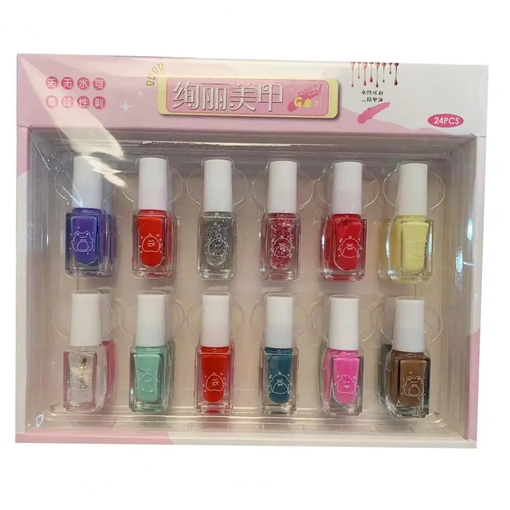 

Tear Off Nail Polish for Young Nails 24pcs Kids Nail Polish Set Low Odor Quick Dry Peel-off Manicure for Girls for Kids