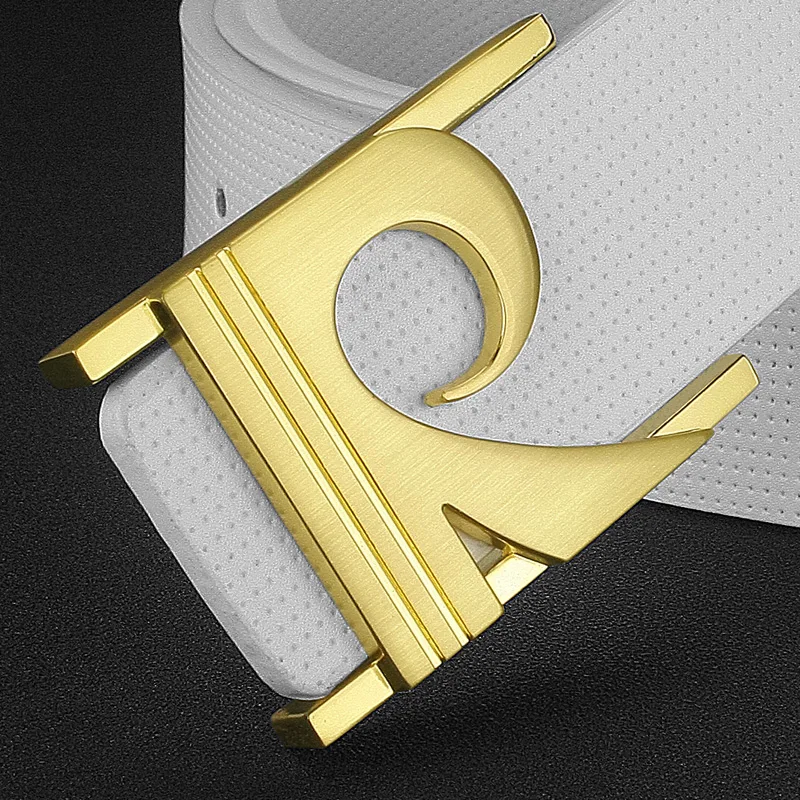 

Premium R Letter Black Belt Men's Geometric Luxury Metal Buckle Belt Genuine Leather Leather White Boys Fashion Cinturones Hombr