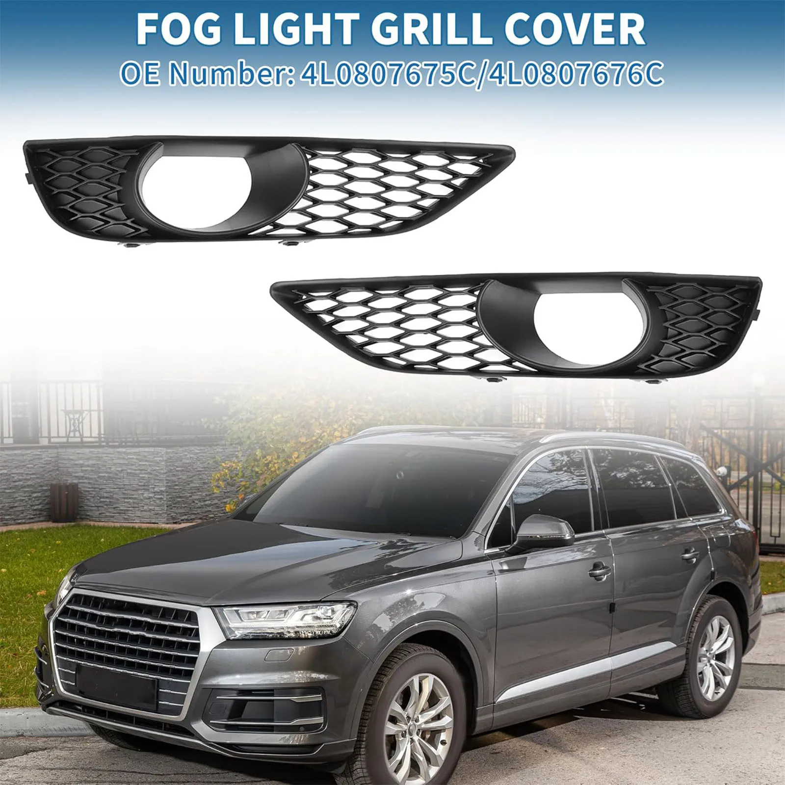 2x 4L0807697B 4L0807698B ABS المصد الأمامي السفلي العلوي شبكة مصبغة الضباب ضوء الحافة غطاء المصباح الضباب ل-أودي Q7 S-Line 2010-2015