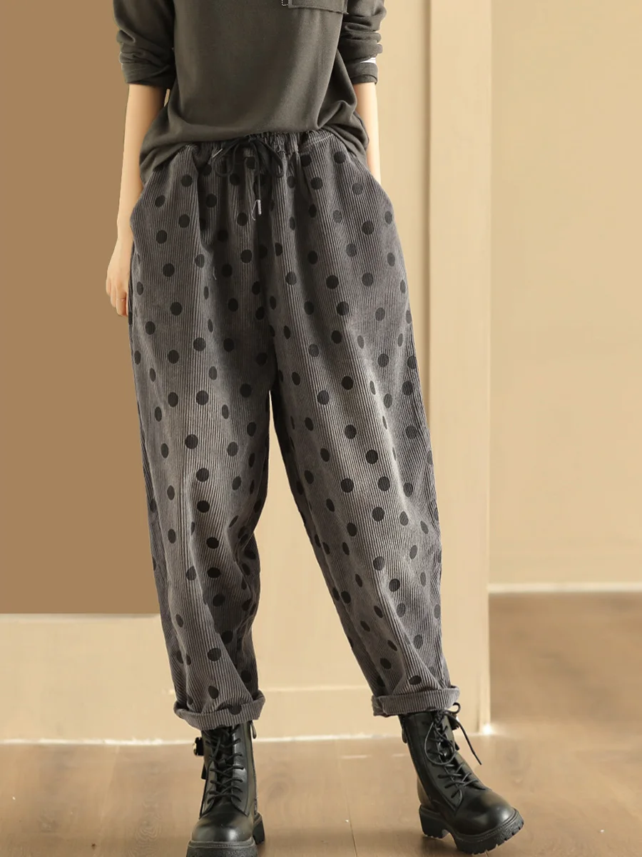 

Vintage Corduroy Harlan Pants Women Loose Fit Long Trousers Slimming Stripe Pattern Casual Pants Commute Sle l Waist