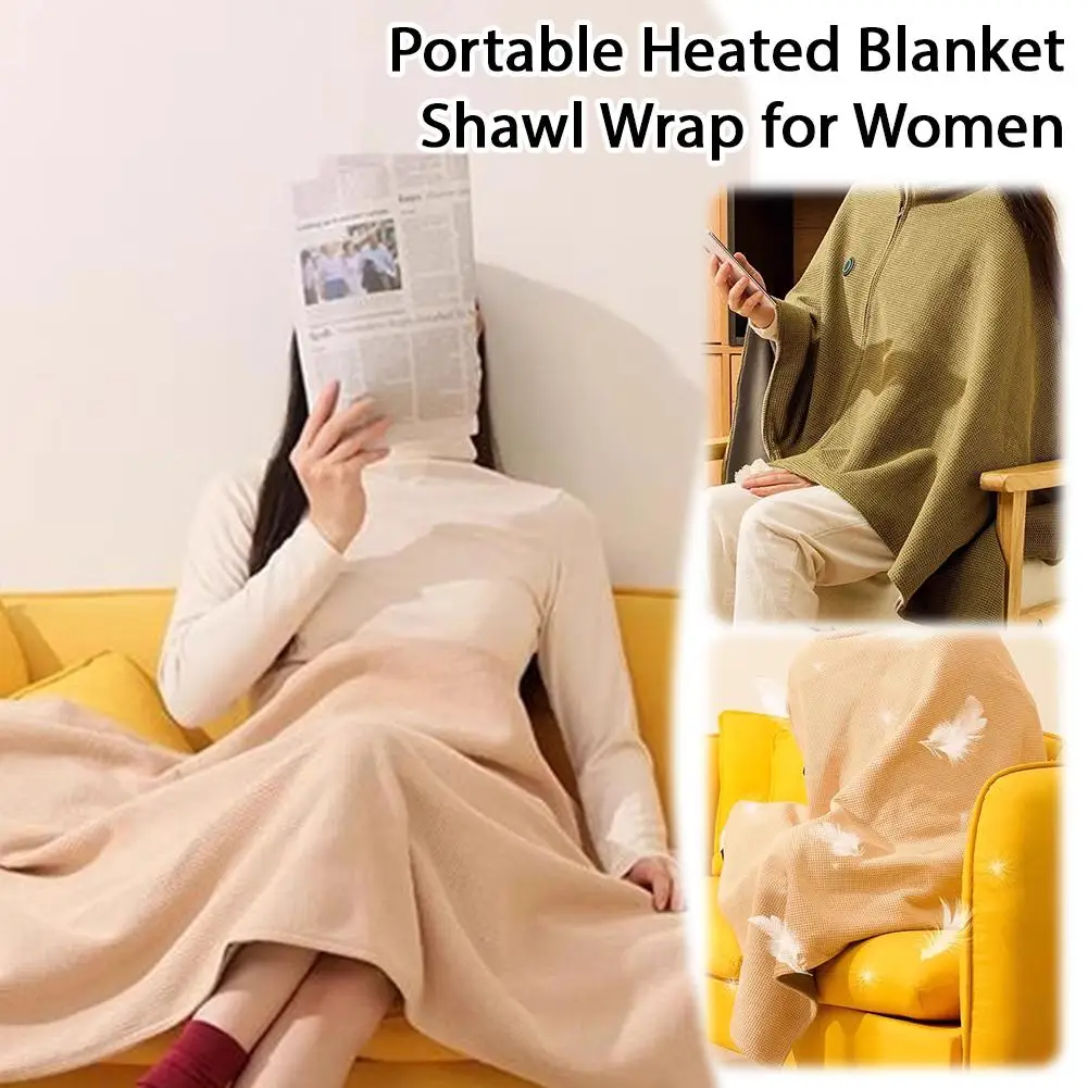 USB Heated Shawl 3 Temperature Adjustable Fast Heating Scarf Blanket Portable Wearable Machine Washable High Cotton Knit