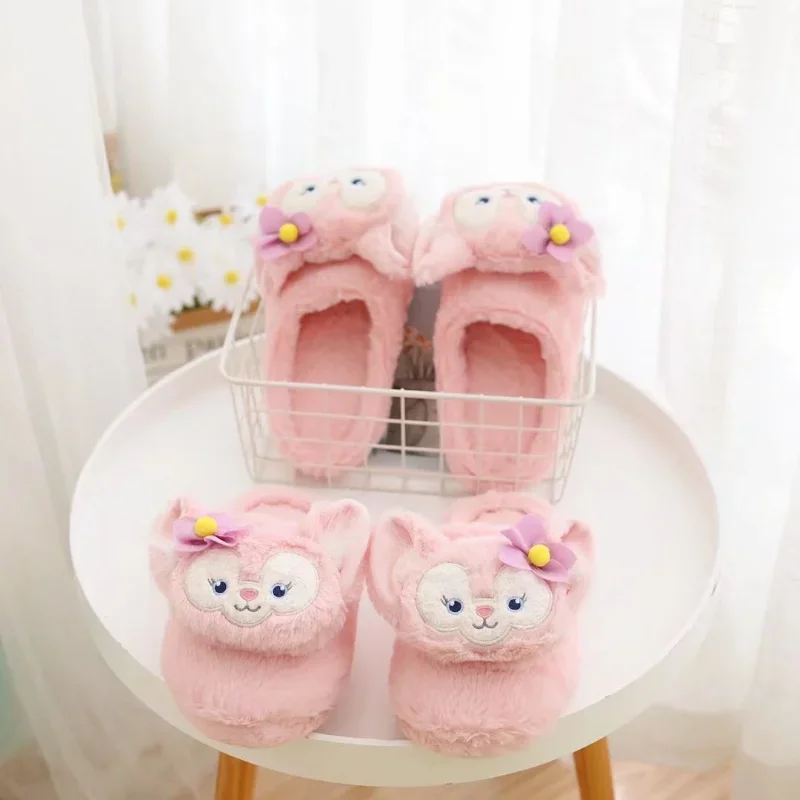 Disney Lingna Belle cute sweet warm home women's shoes cartoon non-slip indoor bag toes plush flat cotton slippers