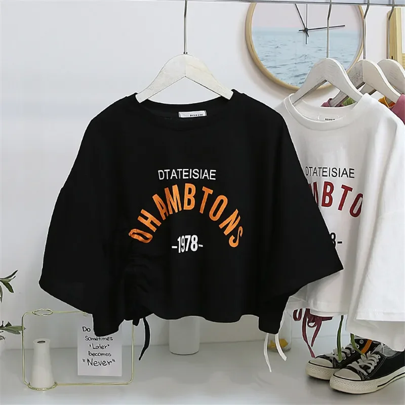 2023 Summer Cropped Top Base Layer Women's T-shirt Elegant Short Sleeves Design Sensibility Trendy Women's Clothing Crew Neck