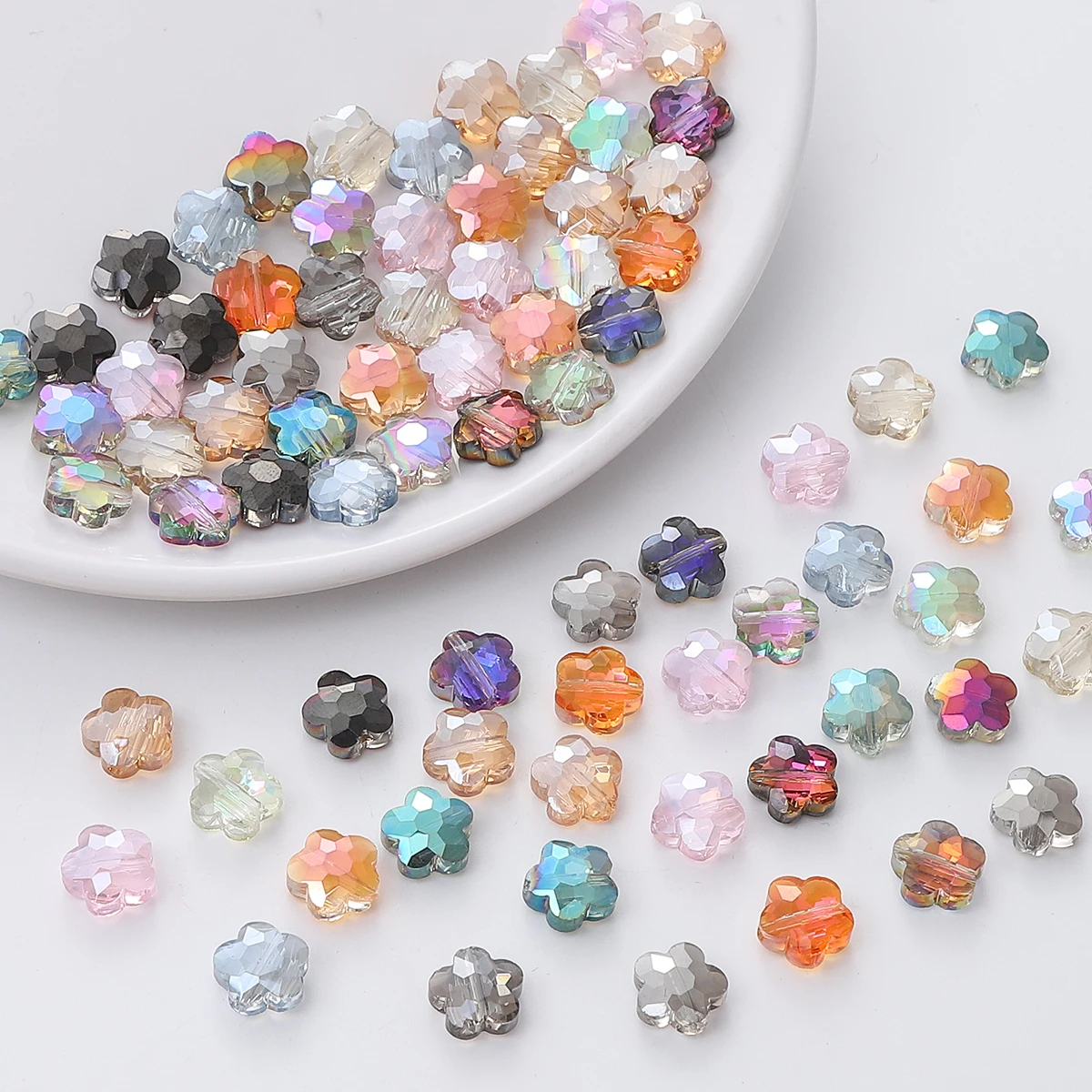 

50Pcs 10mm Flower Glass Crystal Beads Charm Loose Spacer Beads for DIY Earring Necklace Bracelet Jewelry Making Accessories