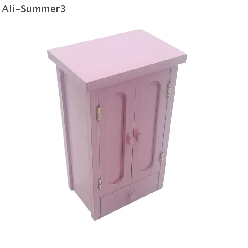 Poppenhuis Slaapkamer Roze Mini Houten Garderobe Model Poppenhuis Miniatuur Meubels Decor DIY Scène Accessoires Speelgoed