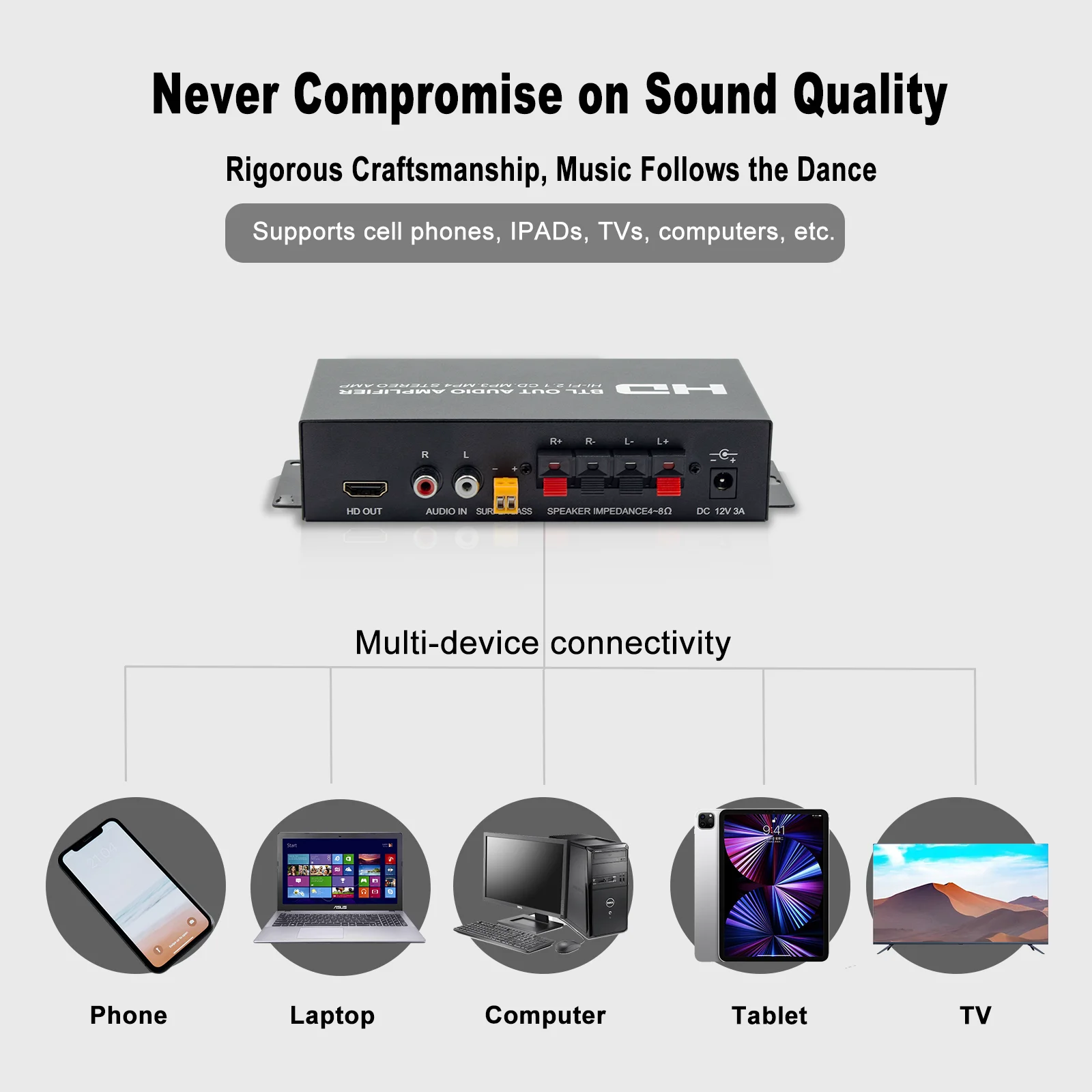 Wiistar 2.1 قناة HiFi مكبر للصوت 80Wx2 + 80W الطاقة HDMI RCA AUX بلوتوث المدخلات باس ثلاثة أضعاف التحكم سيارة المنزل الصوت السلطة أمبير