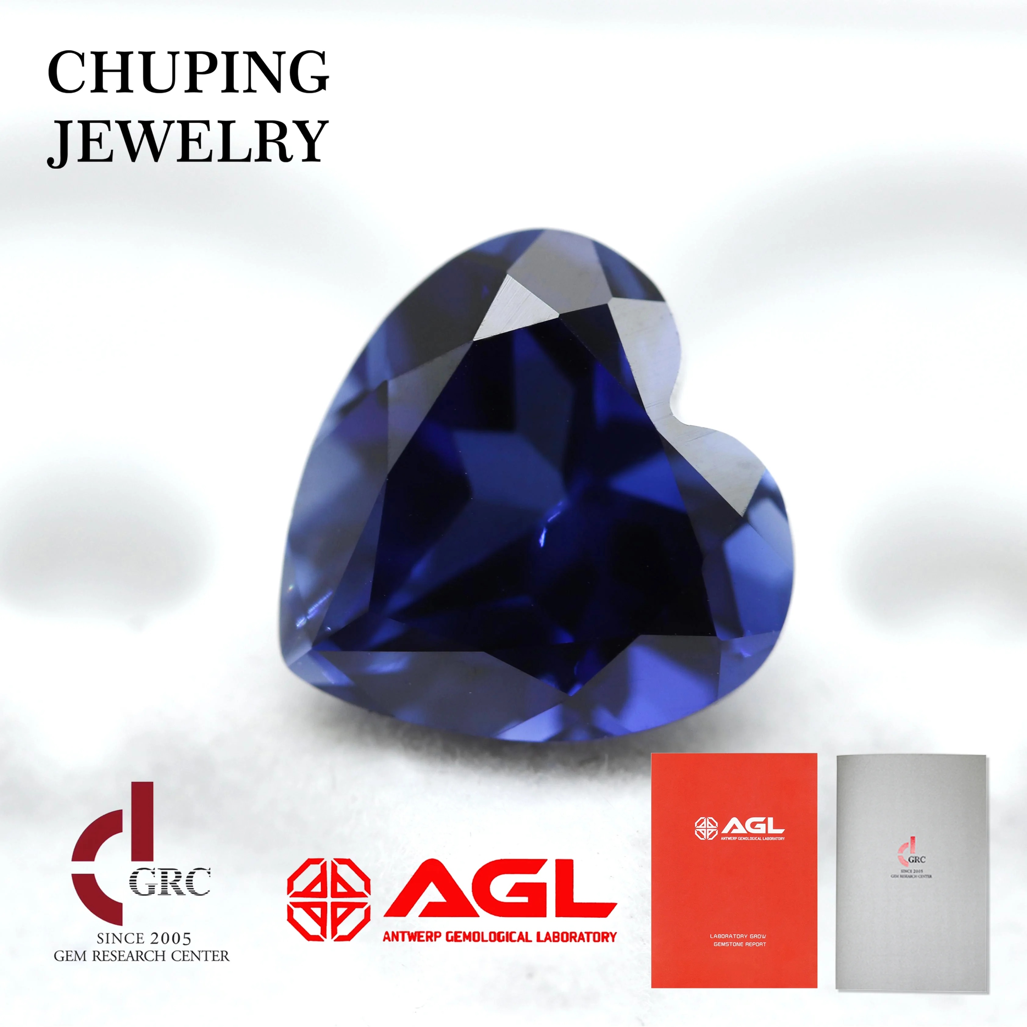 

Hot Sale Heart Shape Lab Grown Royal Blue Flame Melted With AGL Certificate Loose Royal Blue Gemstones For Jewelry Making
