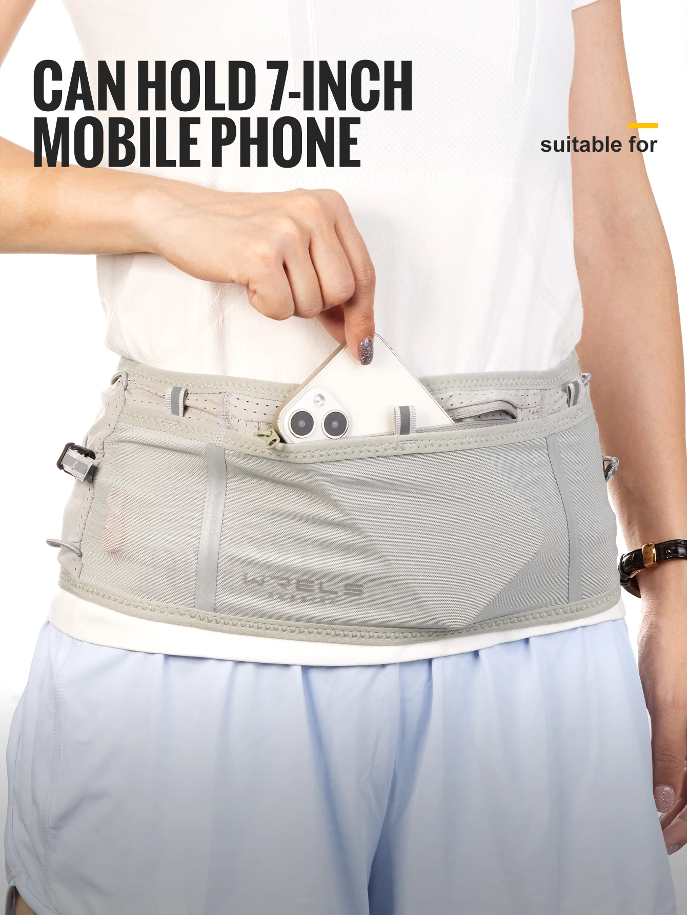 WRELS Elastischer Outdoor-Laufgürtel für Damen und Herren, Schlanke Sporttasche, Unsichtbare Hüfttasche, Leichter Fitness-Gürtel – Detail 4