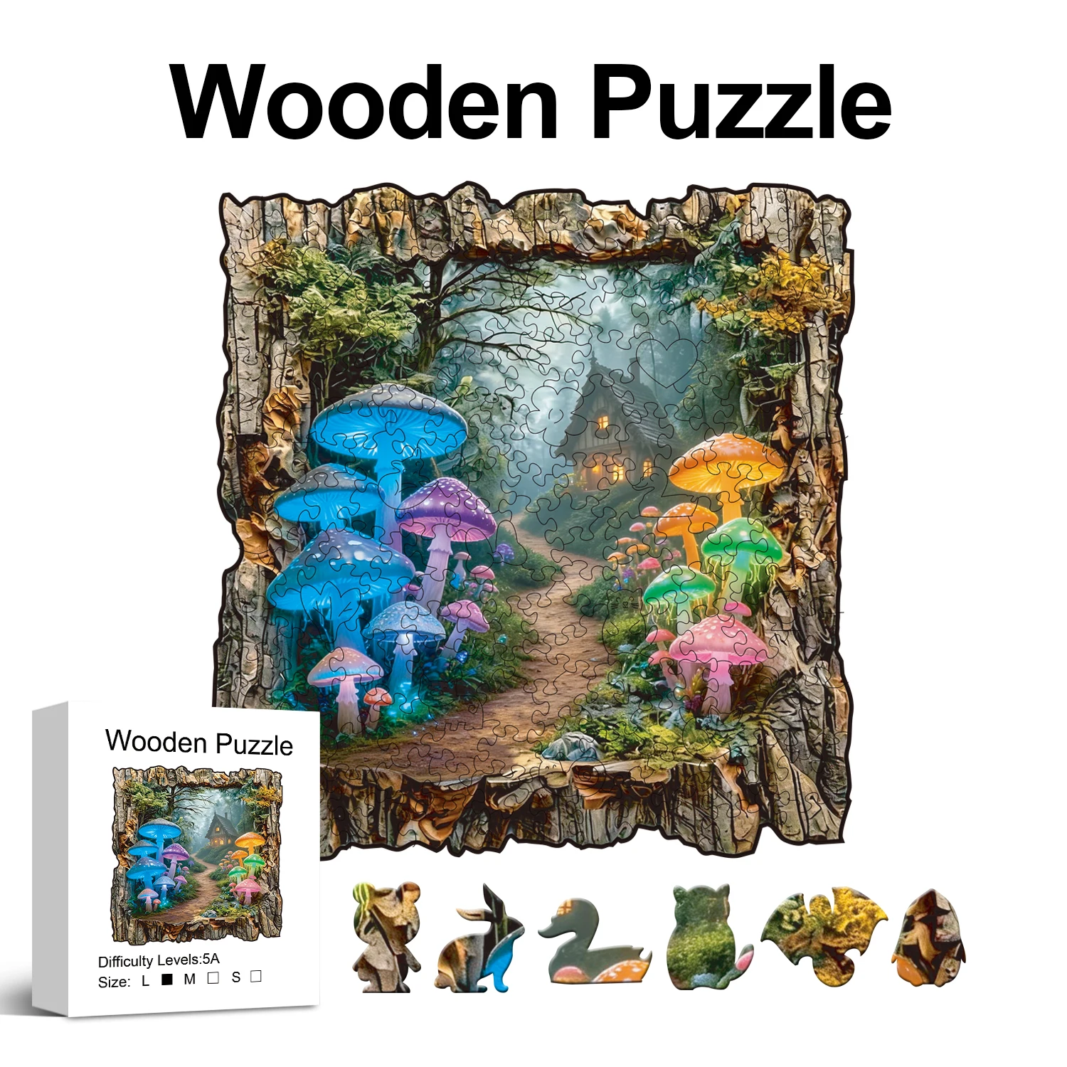 Fantasy Forest Wooden Jigsaw Puzzle, Uniquely Irregular Animal Shaped Wooden Puzzle For Adults, Perfect Birthday Holiday Gift
