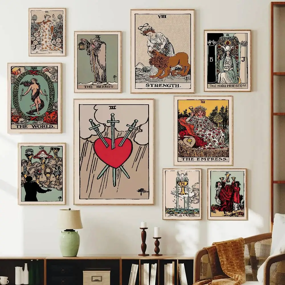 Vintage Tarot Card Poster Classic Mystic Divination Illustration Print Retro Witchy Wall Art Bedroom Apartment Decor Unframed