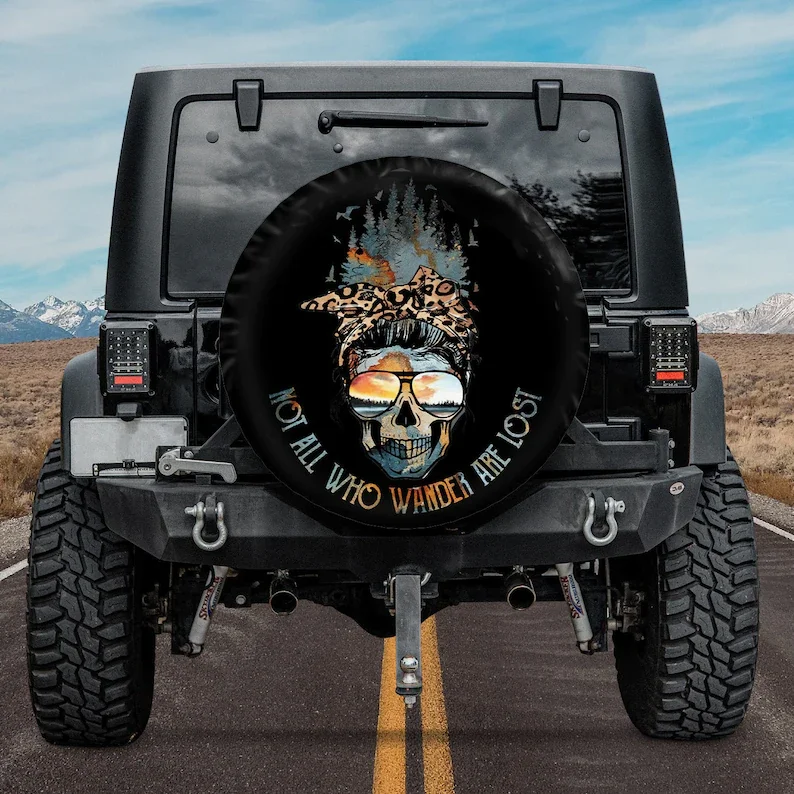 

Not All Who Wander Are Lost - Skull Mom With Headband Spare Tire Cover For Car, Personalized Tire Cover, Gift For Mother, SUV Tr