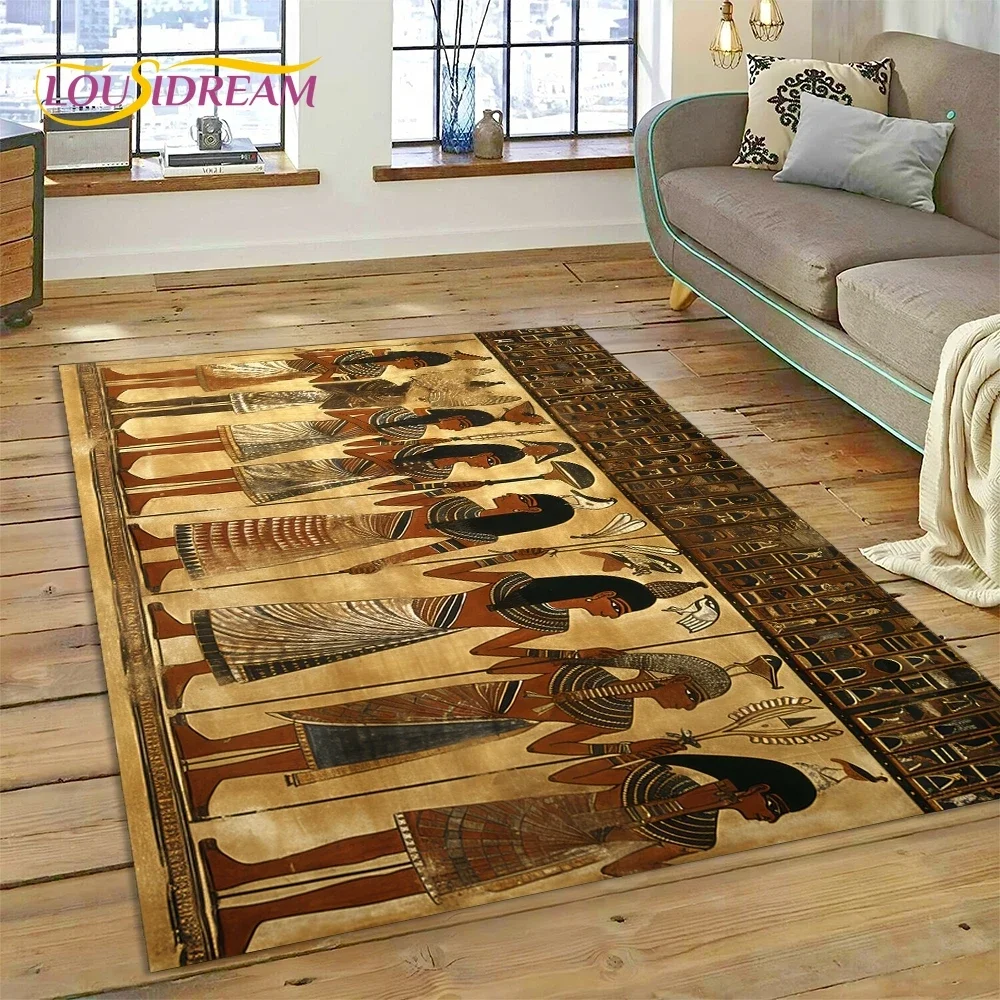 Pharaoh Hieroglyphic Egyptian Mythology Carpet Rug for Bedroom Living Room Home Sofa Decoration,Children Large Decor Floor Mat