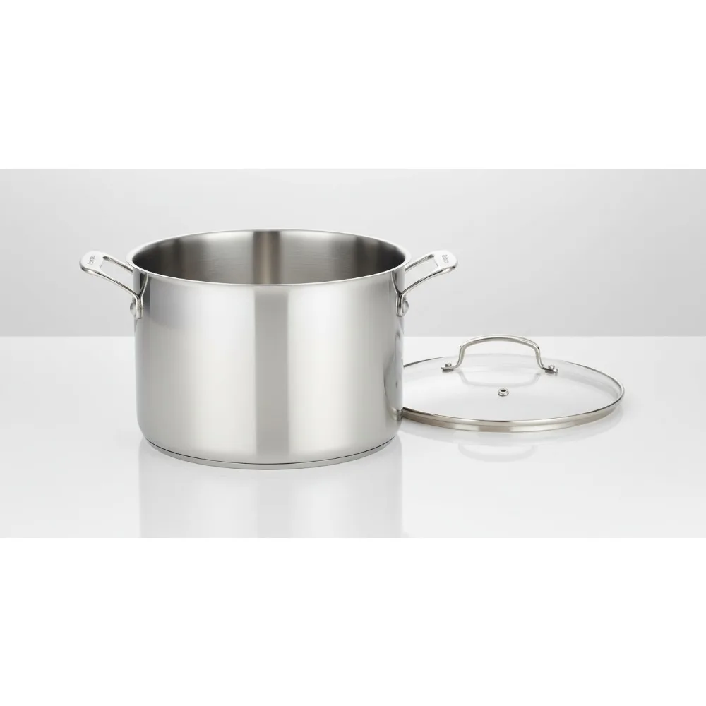 

Premium 10-Quart Stockpot with Glass Lid, Brushed Stainless Steel for Home Chefs and Cooking Enthusiasts