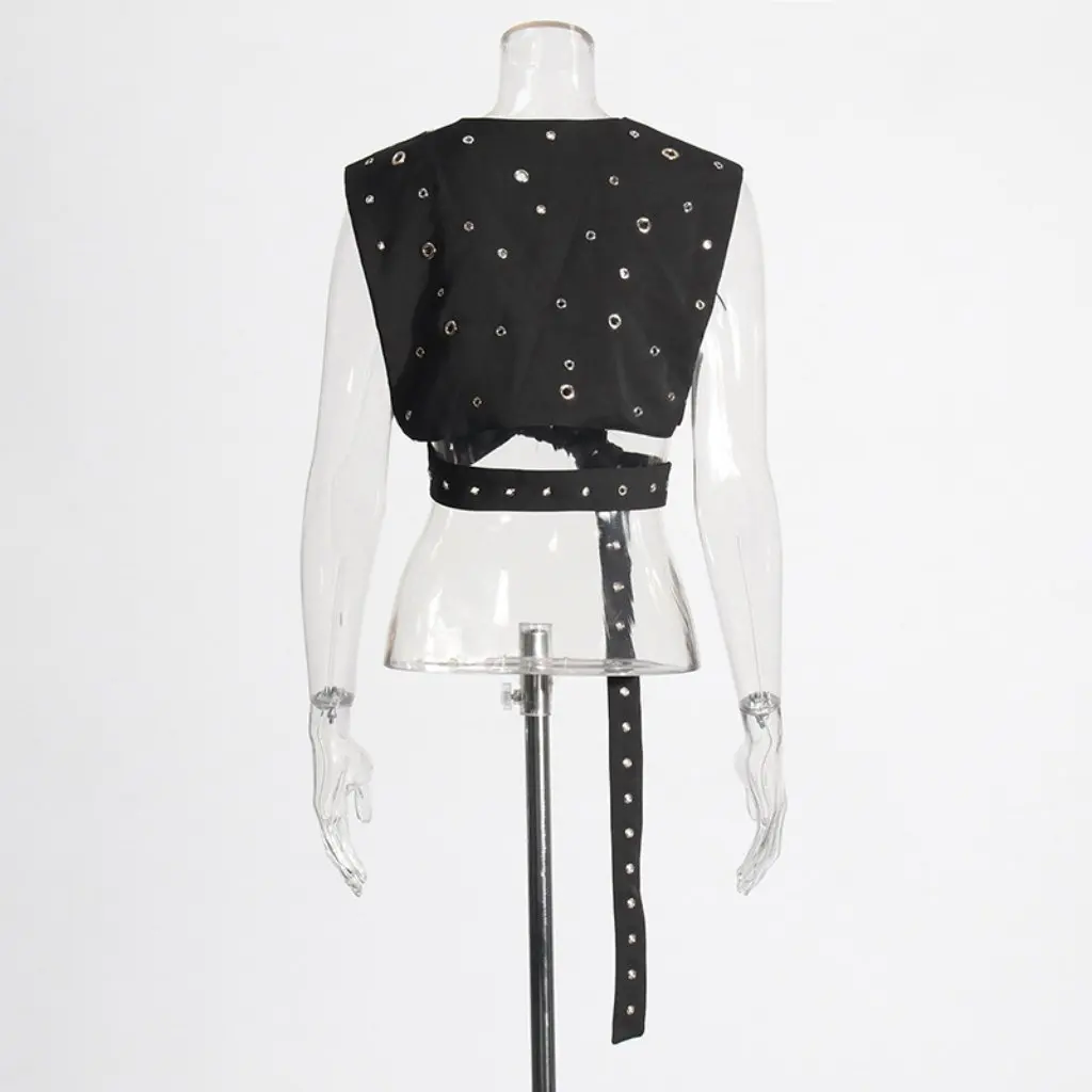 

Women's Sleeveless Vest Top Heavy Design Fashion Street Style Handmade Rivet Lace-Up Versatile New
