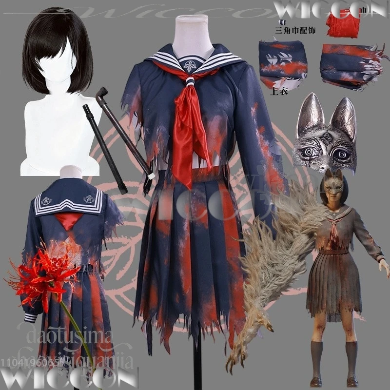 

Игра ужасов Shimizu Hinako Косплей Костюм JK Школьная форма Слеза Поддельная кровь Платье Пушистая лиса 3D Маска Хэллоуин Comic Con Outfit