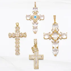 OCESRIO Large Cross Pendants for Jewelry Making Gold Plated Copper Zircon Supplies for Religious Jewelry DIY pdta632