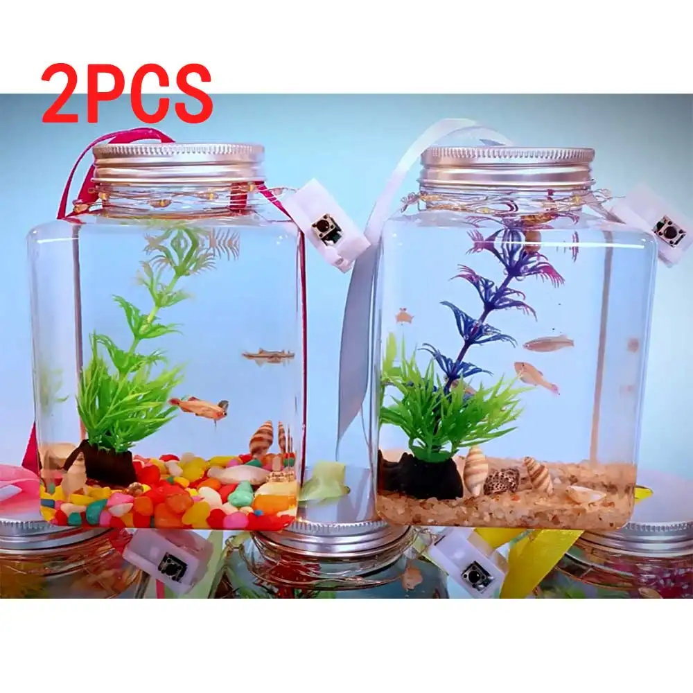 2pcs Small fish tank douyu bottle turtle pet box LED illuminated small fish tank