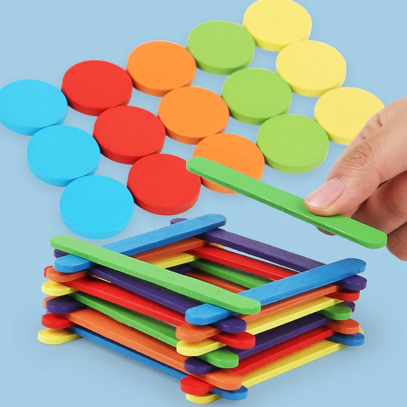 Children's Rainbow Stick Thinking Puzzle Montessori Wooden DIY Ice Cream Stick Puzzle Challenge Table Games Educational Toys