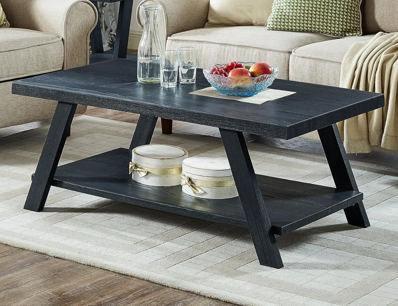 

Roundhill Furniture Athens Contemporary Replicated Wood Shelf Coffee Table in Black Finish