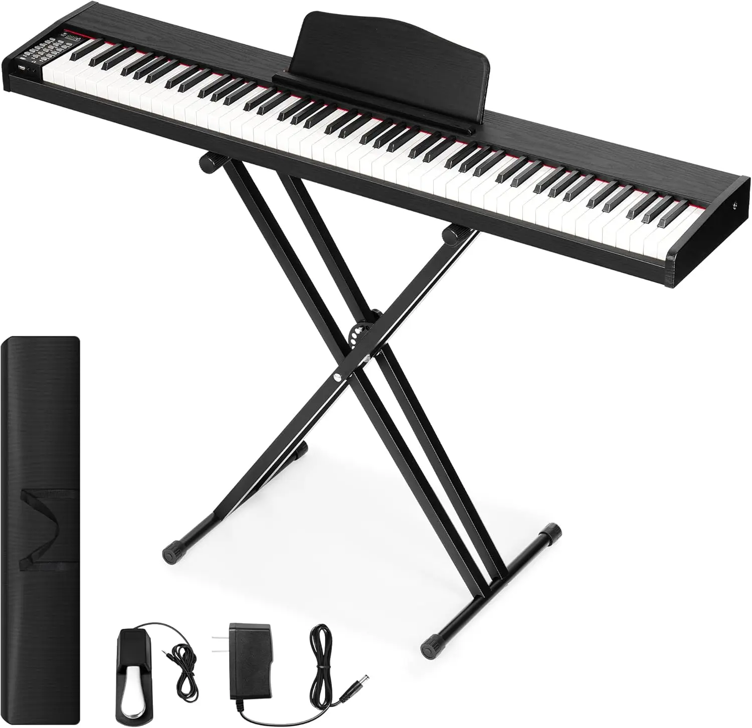 88 Key Keyboard Piano, Full Size Semi Weighted Electronic Keyboard Piano Set with Stand, Metal Sustain Pedal,Carrying Bag